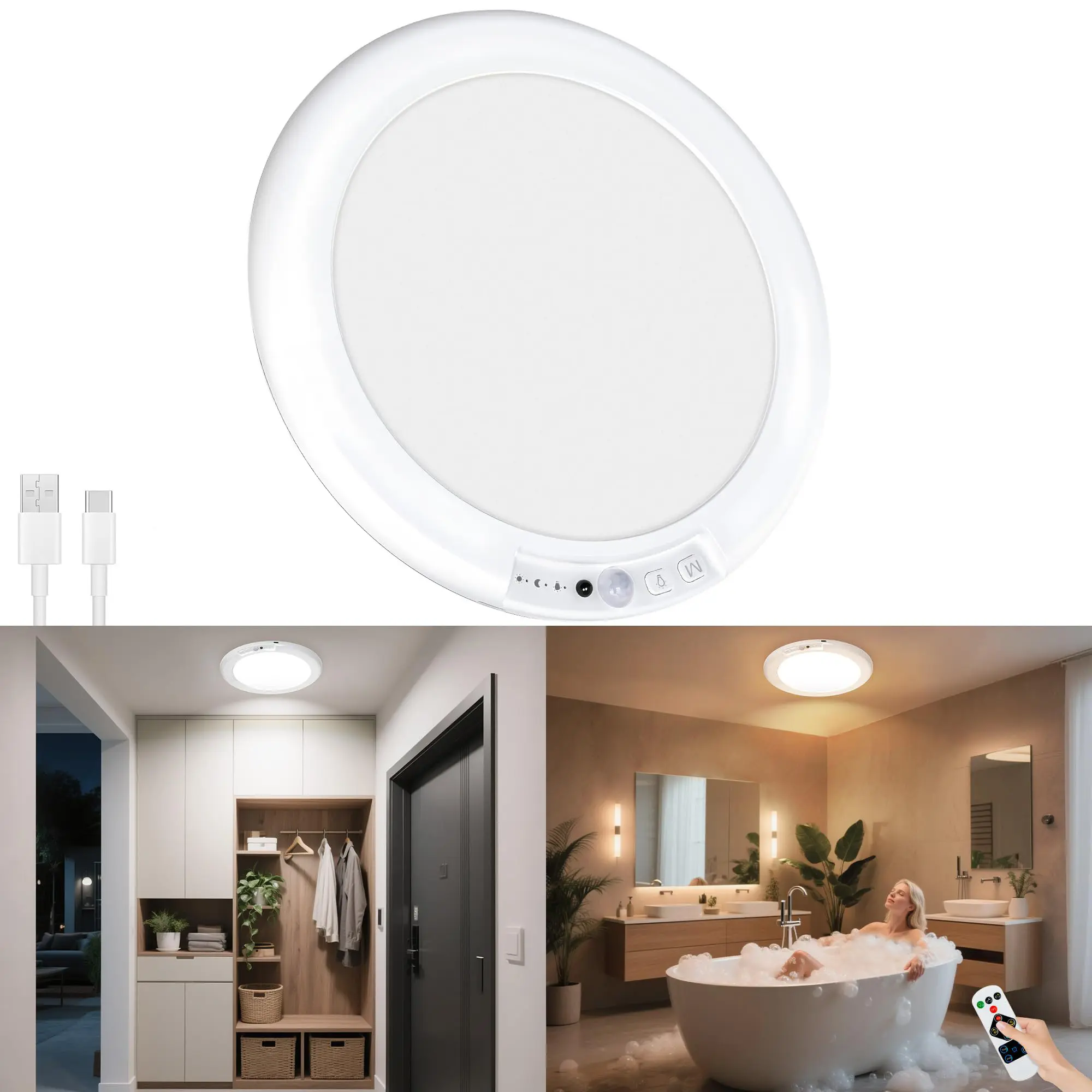 Motion Sensor Light - Rechargeable Battery Operated Light with Remote - 400LM Magnetic Suction Wireless Lights for Closet, Indoor, Stairs, Hallway