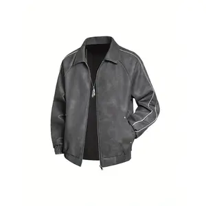 UOSO Men's Windproof Full-Zip Motorcycle Jacket with Hooded Collar & Stand Collar - Heavy-Duty Coat, Brown/Black, Zippered Pockets, Machine Washable - Autumn/Winter Riding, Casual & Formal Outerwear (Regular Fit)