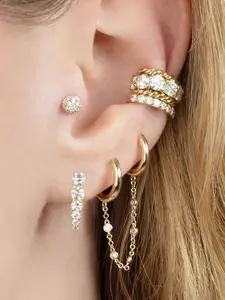 5pcs 24k Cubic Zirconia Clip Earrings Set, Boho Style Random Print, Brass Material, Fashion Jewelry Gift for Women