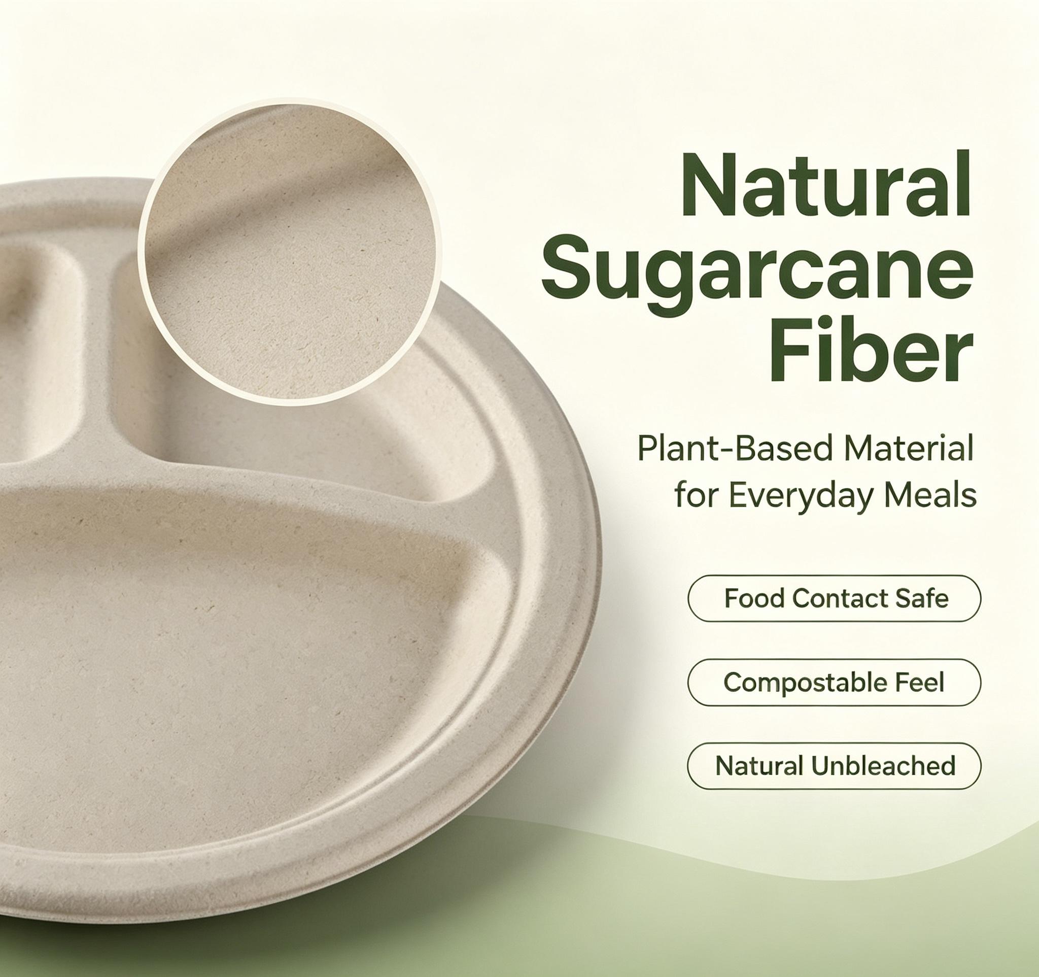 9 Inch Compostable Paper Plates 125 Pack, Disposable Sugarcane Bagasse Plates, Eco-Friendly Biodegradable Heavy Duty Plates for Party, BBQ, Picnic, Catering