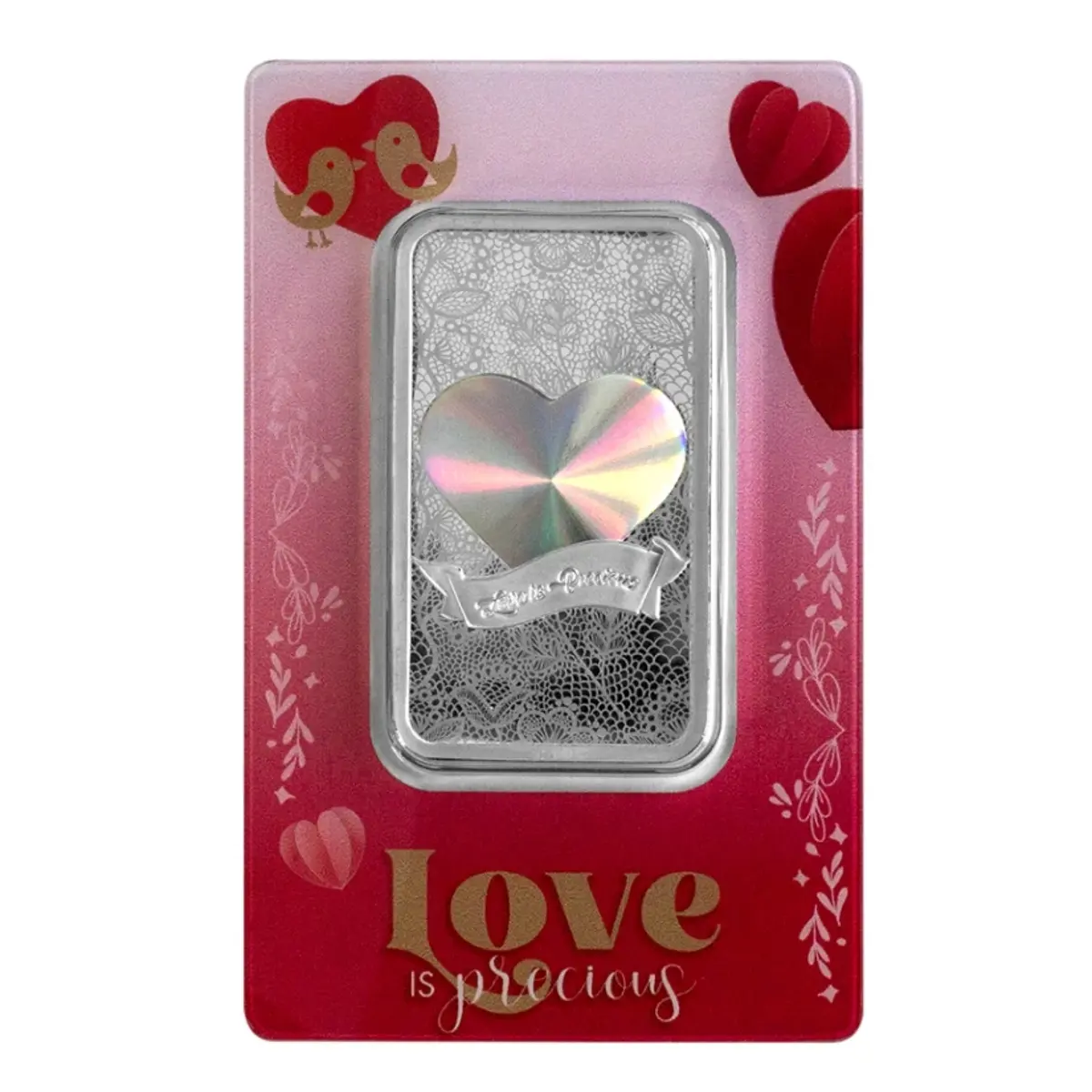 2024 Pamp Love is Precious Heart Holographic 50 Gram Silver Bar - In Assay w/Sleeve