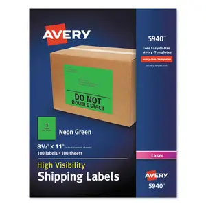 Avery-Dennison  8.5 X 11 In. Neon Shipping Label- Green- 100 Per Box
