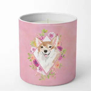 212 MAIN 10 oz Hand-Poured Soy Candle - Decorative Corgi & Pink Flowers Wax Ornament, Wick-Included Scented Home Decoration Accent for Home Decor