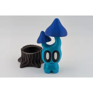 Bloblab Twincap Blue Shroom - 3.18" Tall Blue PLA Figure with Stump Base for Display & Play