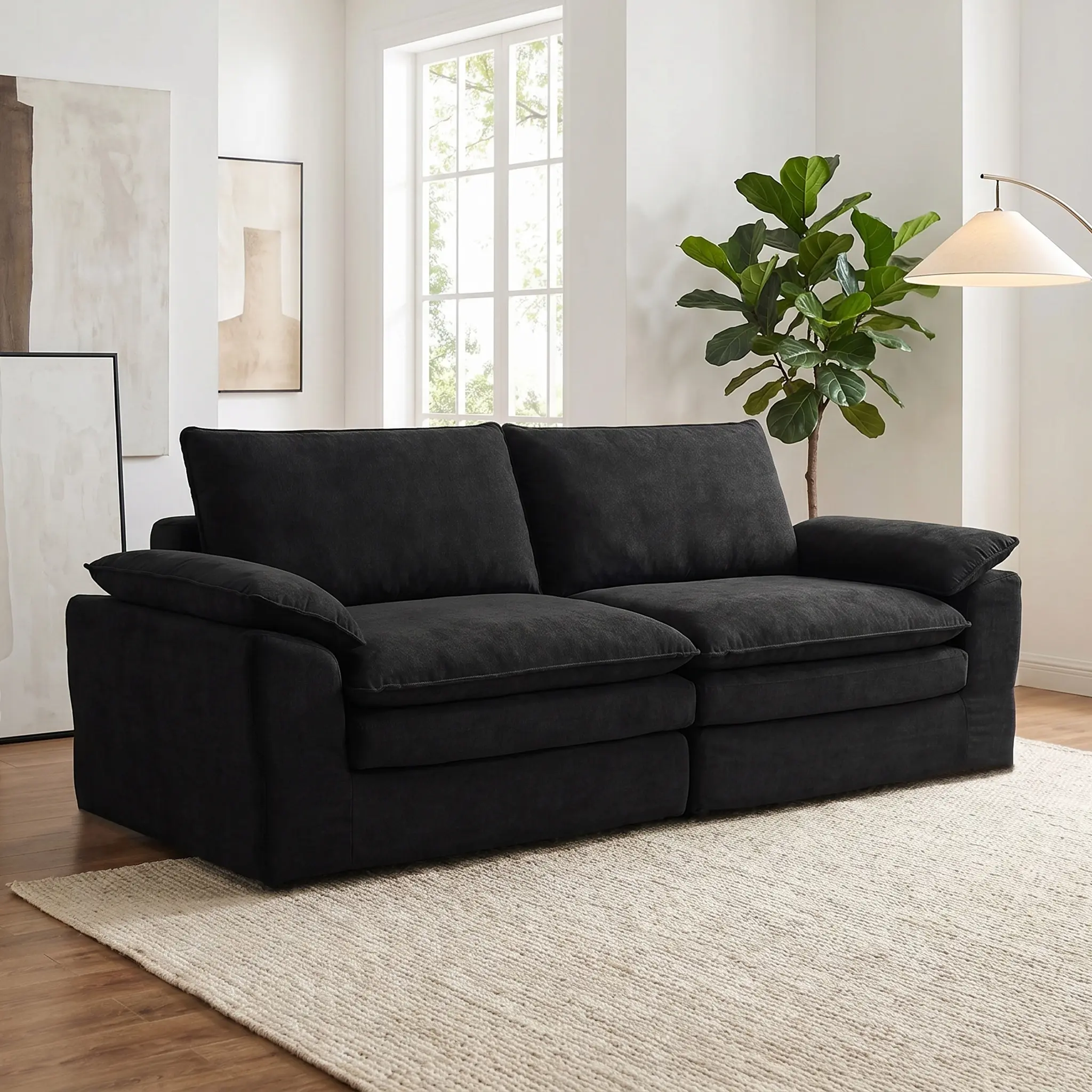 Cloud Loveseat Sofa - Boneless Modern 2-Seater Couch with 4 Throw Pillows, No-Assembly Mid-Century Sofa for Small Living Rooms, Apartments