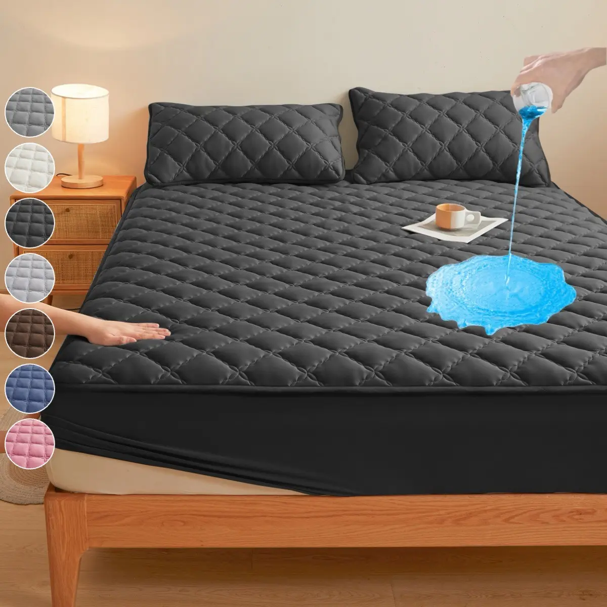 2/3PCS Waterproof Mattress Cover Set, Fitted Sheet /Mattress Cover + Pillowcases, Deep Pocket 6"-18", Noiseless Breathable Cooling, Sweat & Stain Resistant, Machine Washable, Cooling Bed Sheets