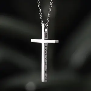 GTHIC I Can Do All Things Stainless Steel Cross Pendant For Men Women Necklace with 60cm Chain