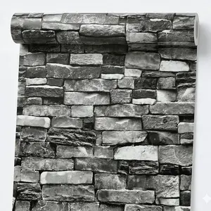 Grey Stone Peel and Stick Wallpaper 17.7 x 118 Inch Faux Brick Contact Paper for Fireplace Living Room 3D Textured Self Adhesive Waterproof Vinyl Wall Covering Rustic Farmhouse