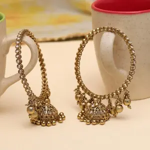 Jhumka Bangles Cubic Zirconia and Gold Plated with ghunroo Accents for Elegant Looks