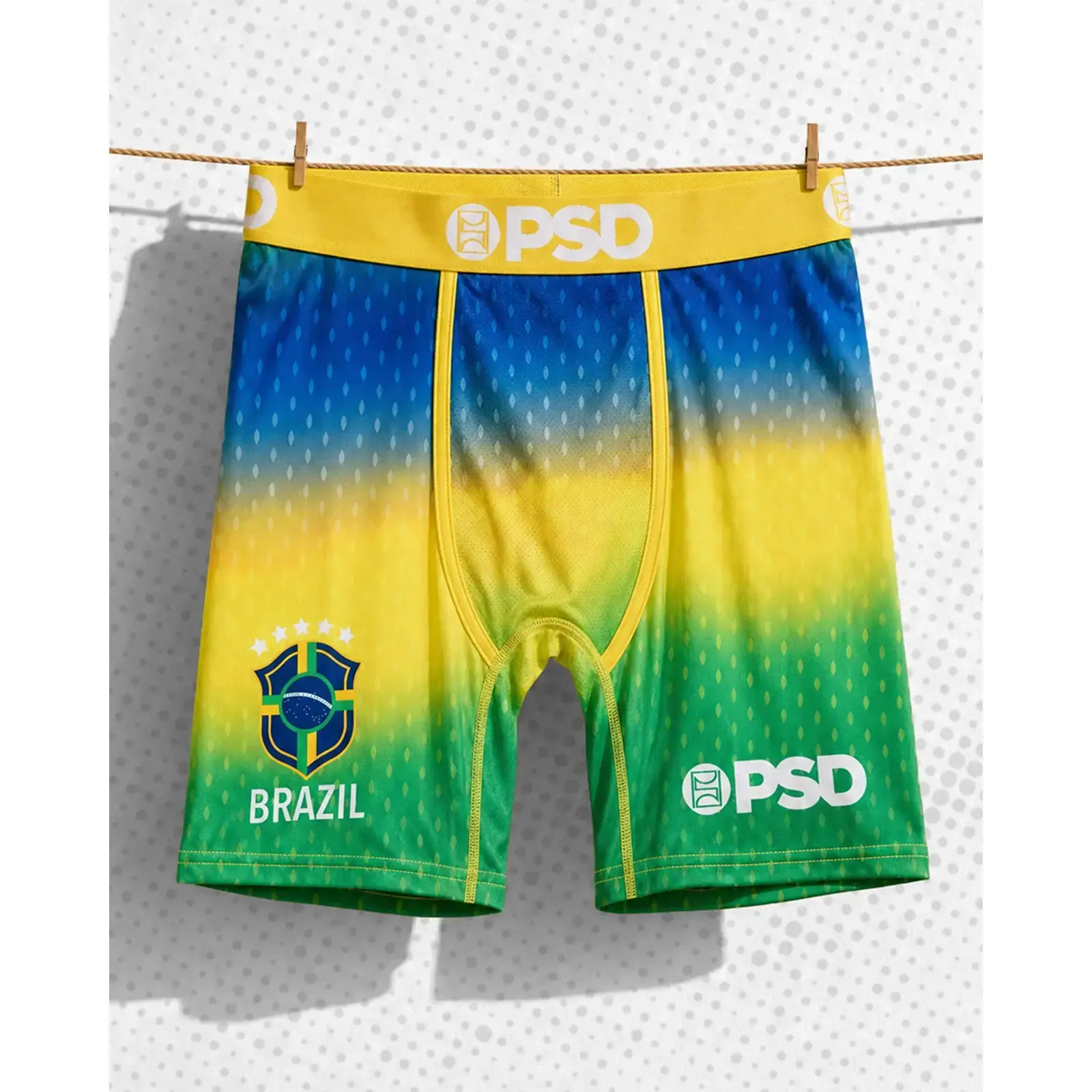PSD Mens Team Brazil Boxer Brief - Standard Length 7 Inch Inseam, Soft and Breathable Poly Blend Fabric