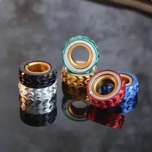 Edc Finger Spinner Top, Alloy Material, Magnetic Segment Ratchet Ring, Mechanic's Fidget Toy, Includes Leather Case and Detachable Piece