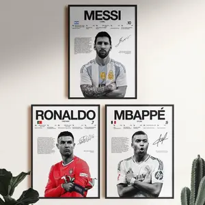 Soccer-Themed Poster Wall Art Print, Trio Sports Decor, CR7 Messi Mbappé Gift