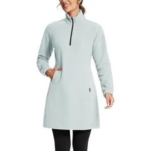 baleaf Women's Fleece Dress Tall Cool Cold Sweatshirt Warm Tunic Long Quarter Zip Pullover Polar Winter Dress Cover Ups Pocket