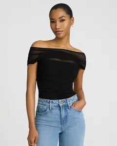 Express Mesh Off The Shoulder Ruched Bodysuit