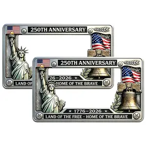 250th Anniversary Commemorative License Plate Frame, 1 or 2Pcs United States 250 Year American Patriotic Frame, 1776-2026 Independence Day License Plate Holder, Metal Car Tag Holder Fits Standard