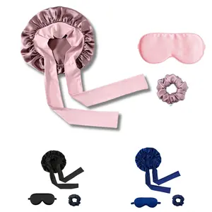 100% Mulberry Silk Bonnet Eye Mask Hair Scrunchie gift Set bundle