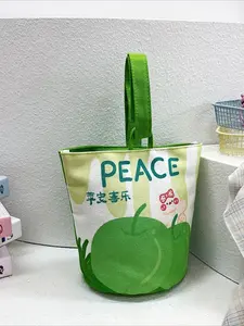 Cartoon Canvas Bucket Bag, Gift Wrap Cloth Pouch, Cute Small Handle Bag, Perfect for Outdoor Use, Mommy Bag, Fun and Practical Accessory