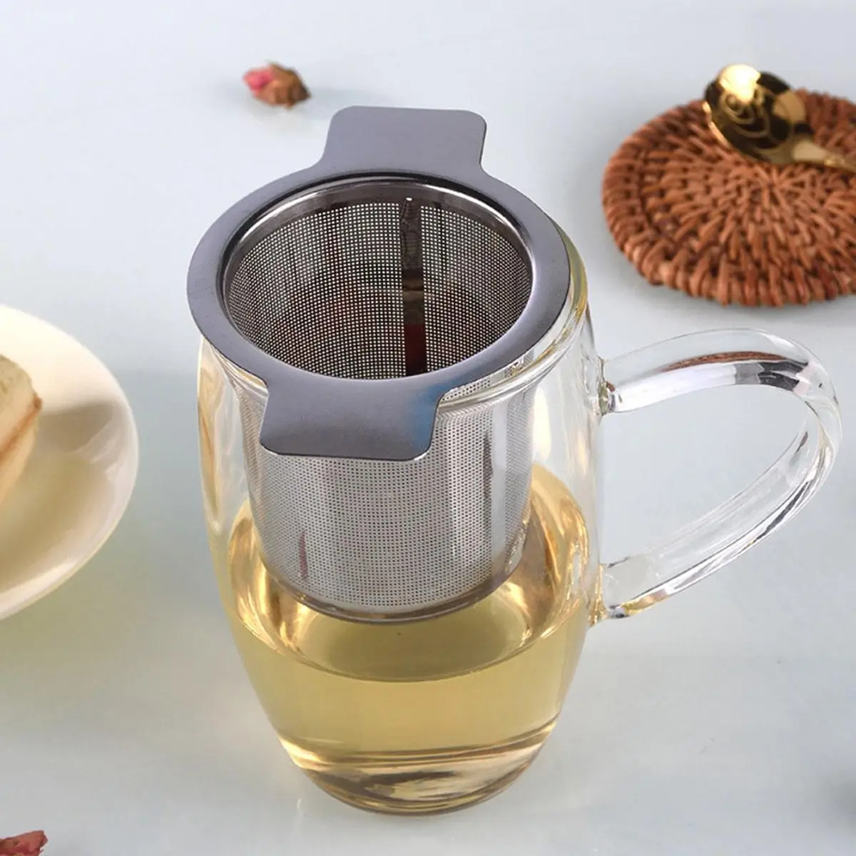 Stainless Steel Filter Tea Infuser with Two Ears Design, 1 Count Portable Tea Making Tool for Home Office