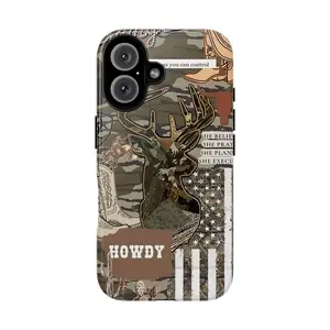 Western Camo Deer Phone Case – Country Aesthetic Cowboy Phone Cover for iPhone 17 16 15 14 13 12 11 Pro Max & Samsung S25-S21|   Southern Howdy Collage, Rustic American Flag, Hunting Themed Camouflage