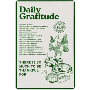 Daily Gratitude Inspirational Metal Tin Sign Green Boho Room Aesthetic Decoration Home Kitchen Office Bedroom Cafes Wall Decor 8x12 Inch