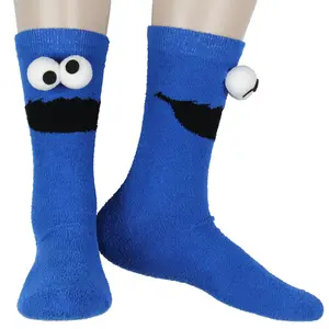 Sesame Street Socks 3D Eyes Cookie Monster Adult Chenille Fuzzy Plush Crew Socks For Men Women 1 Pair