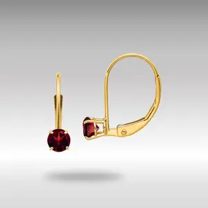 14K Gold Garnet Leverback Earrings - January Model-XBE73