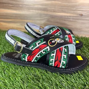 Embroidered Huarache Sandals Mexican Leather Shoes Cruzado Bordado Artesanal Open Toe Footwear Sandals for Comfort