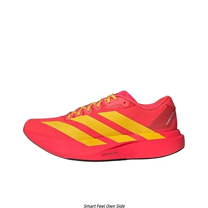Bright Red Mesh Running Shoes Golden Yellow Stripes