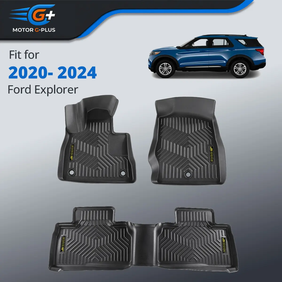 GPLUS G-PLUS TPE Custom Fit Footwell Mats for Ford Explorer 2020-2025, Synthetic Waterproofing, 1st & 2nd Row Black Car Mats, All-Weather Protection, Folds Easily, Aesthetic Appeal, Vehicle Interior Accessory