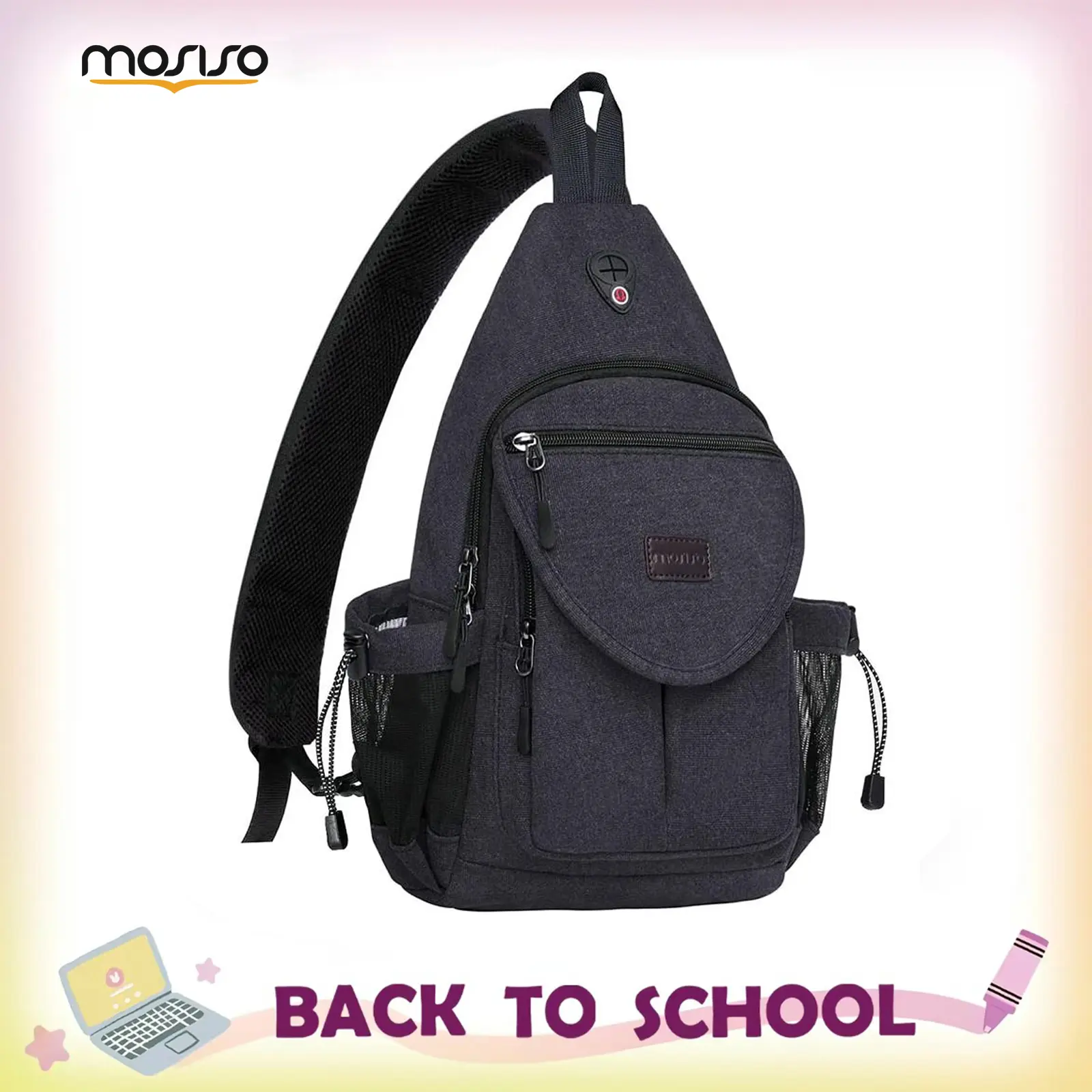 MOSISO Men & Women Canvas Sling Bag Crossbody Chest Backpack | Wear as Shoulder Bag, Fanny Pack, Waist Bag, Sling Pack | Fits 6-11 Inch Tablets | With Anti-theft Pocket, Water Bottle Holder | Travel, Hiking, Cycling, Camping, Versatile Bag