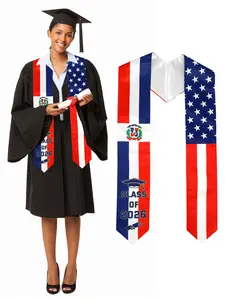 GraduationMall US / Dominican Country Flag Graduation Stole Print Sash for Study Abroad International Students Class of 2026 Silky Satin Cape Shawl Set