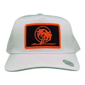 Neon Orange “Palm Patch” 5-Panel Performance Golf Trucker Cap – Waterproof A-Frame Snapback with Laser-Cut Mesh Back