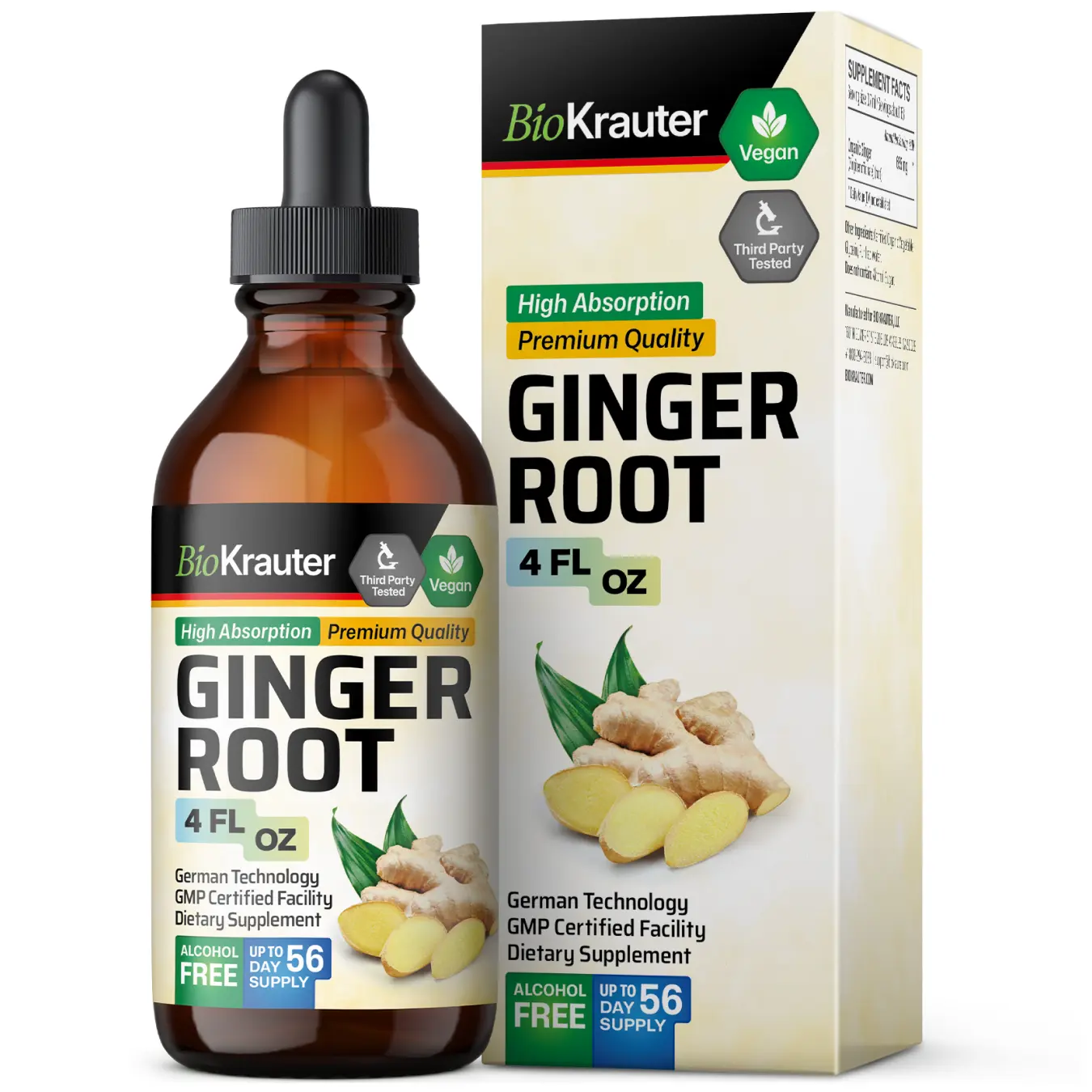 BioKrauter Ginger Root Tincture Bottle - Natural Digestive Support Supplement for Healthcare & Fitness
