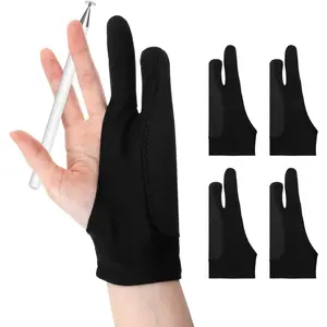 4pcs Nylon Spandex Art Tablet Glove, 2 Tingers, Artist Gloves for Draw Tablet, Suitable for Drawings Tablets, Paper Sketch, Black