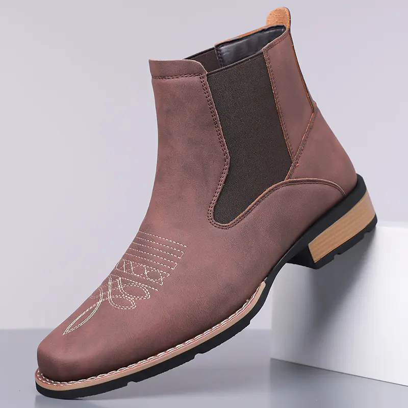 Men's Western Cowboy Boots – Versatile men's Chelsea boots, casual, retro, stylish, classic, and comfortable. Men's embroidered Chelsea toe-split boots, outdoor casual closed-toe style, walking shoes; square-toe Chelsea ankle boots, vintage work boots