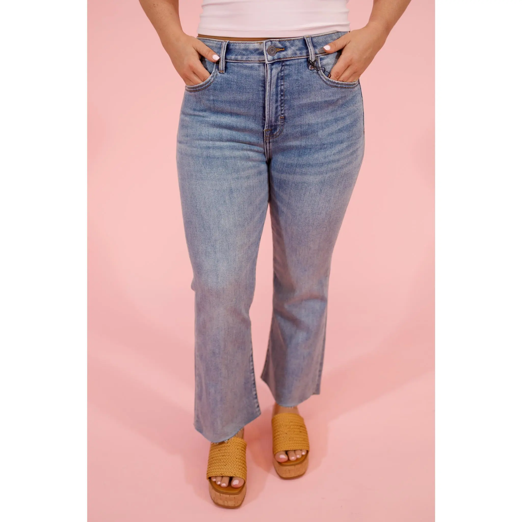 HIDDEN Medium Wash Cropped Stretch Bootcut Crop Jeans