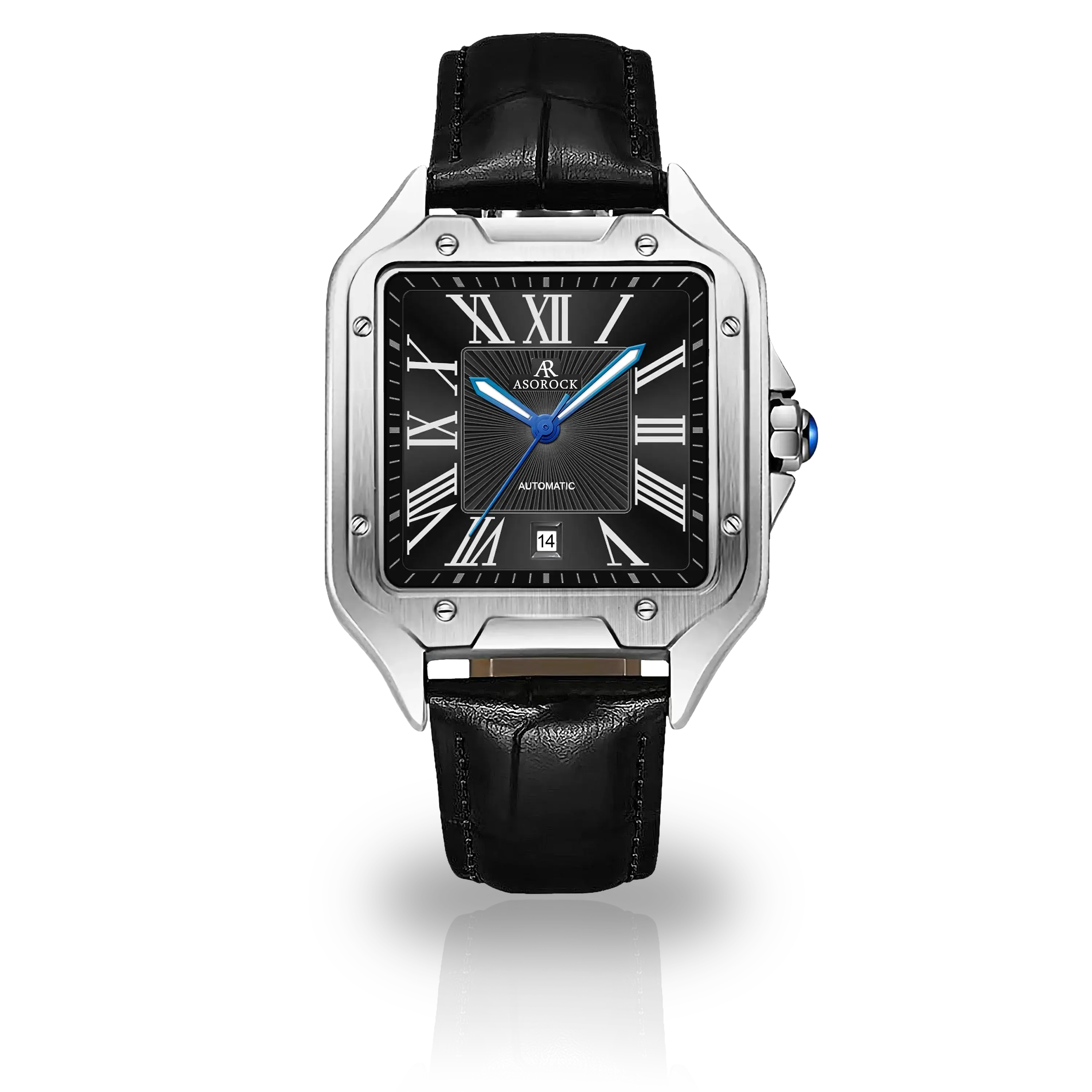 Silver/Black - brown strap Diplomat | 42 mm automatic homage mens watch | vintage square tank silhouette watch asorock watches