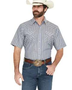 Ely Walker Men's Men'S Barbed Wire Striped Short Sleeve Pearl Snap - 2026316-Bl