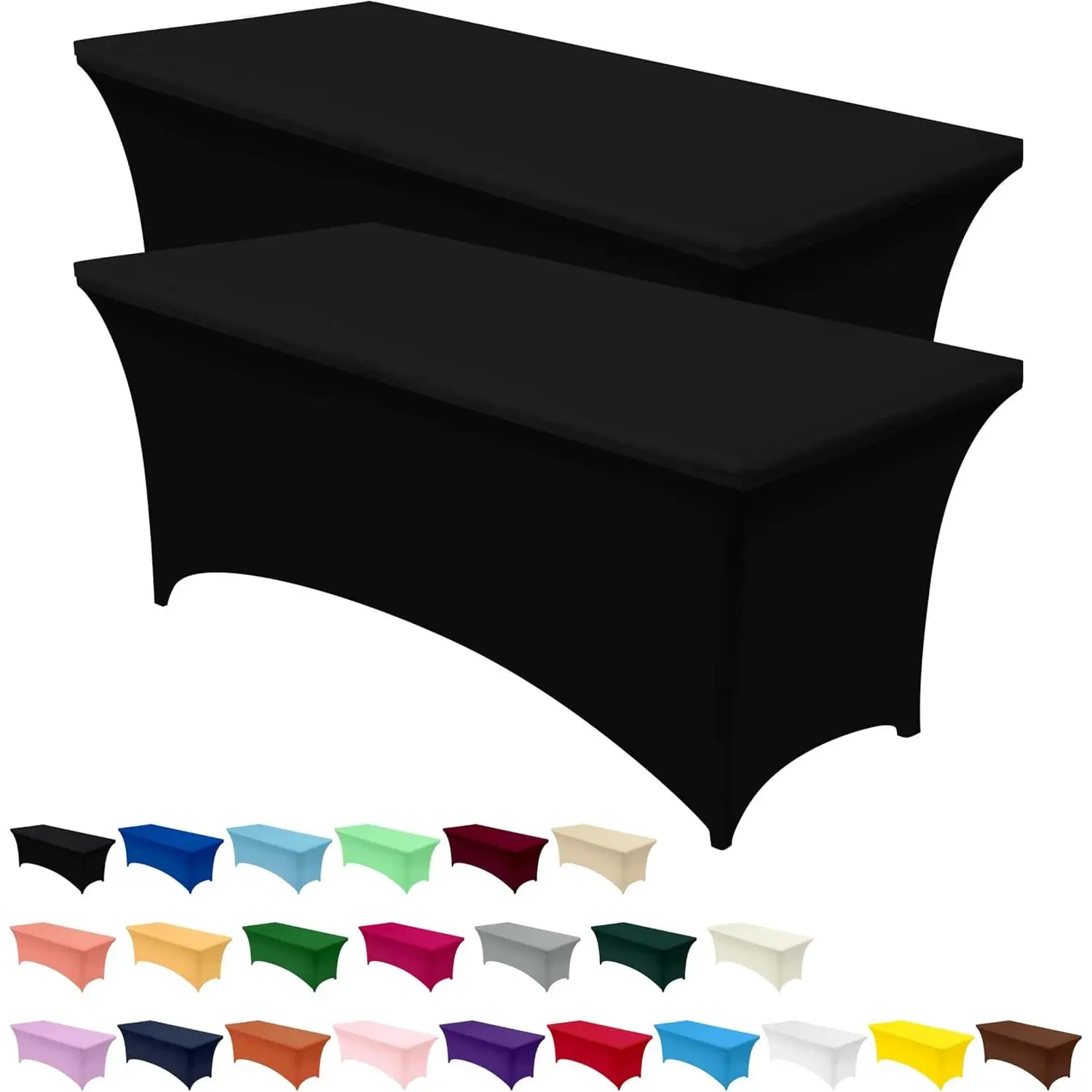 6FT Polyester Rectangle Kitchen Spandex Tablecloth (1 Pack, Black, 72Lx30Wx30H in) - Durable and Stretchable, 2-Way Stretch Hugs Table Corners, Stays Put on Legs, Tight-Fitted Stretchtofit Cover, Washable, Wrinkle-Resistant for Wedding, Banquet Events, 72