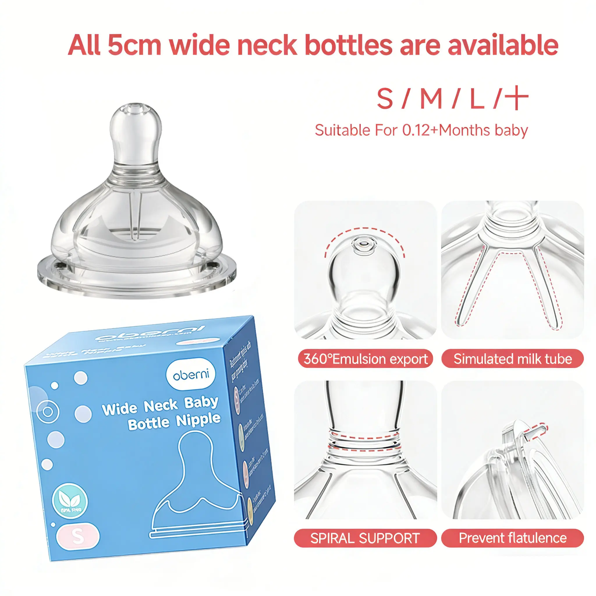 Baby Bottle Nipple, 100% Silicone,Replacement Baby Bottle Nipple for Babies, Newborn,Preemie 0-3 0-6 6-12 12+ Months 2 PACK