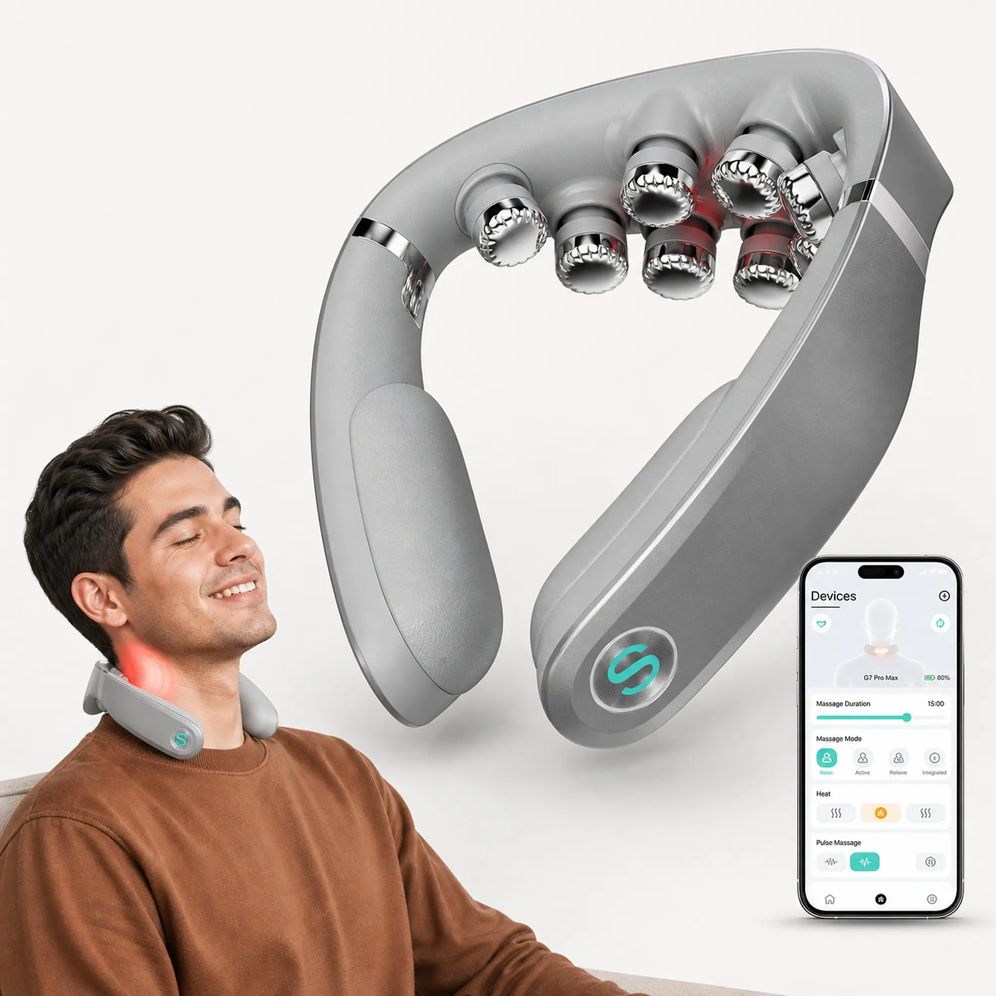 SKG Neck Massager with Heat, 9D Portable Deep Tissue Neck Massager, Cordless Electric Cervical Massager Gifts for Men and Women G7 PRO-MAX