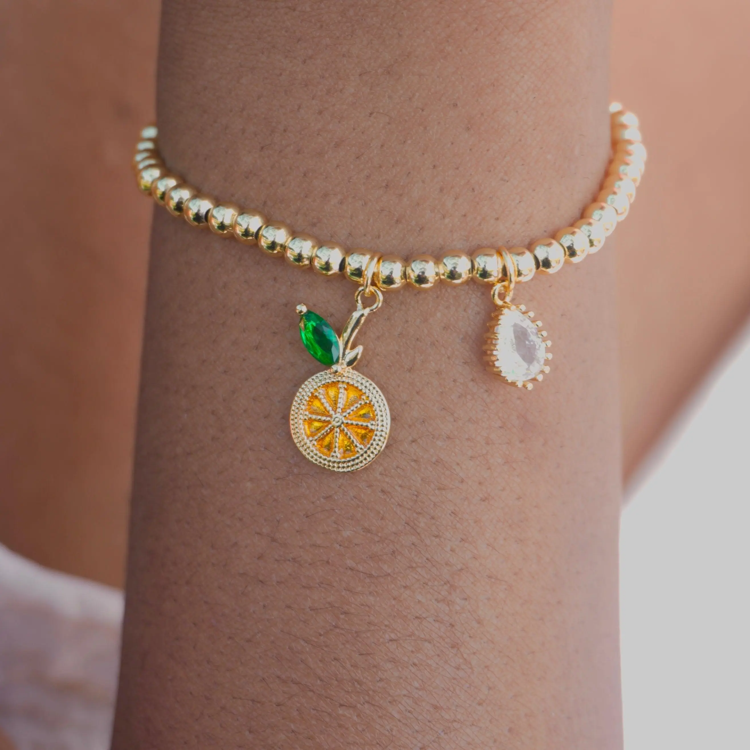 Beaded Orange Charm Bracelet