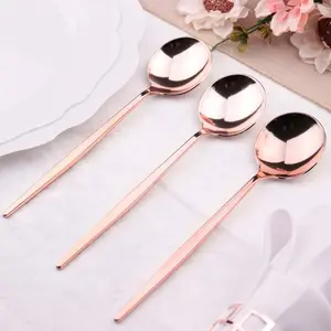 24-Pack Plastic Spoons 8" Glossy Rose Gold - Heavy Duty Premium Disposable Silverware