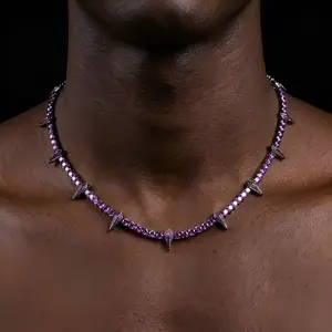 [ICE HUE]18K Gold Vacuum Plated Copper with 5A+ Sri Lanka Zircon Black Spike Necklace Miami Italy Mexico & Micro Inspired for Women & Men Luxury Jewelry,Daily Wear,Casual Fashion,Gift Idea,,Classic,Minimalist,Simple,Sporty Style, Long Chain, Men's Accesso