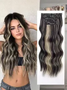 Invisible Clip-In Synthetic Hair Extensions Thick Natural Wig Dual Mesh Safety Clips Secure Attachment Long Wavy Secret Wig Natural Appearance for Women Spring Activities