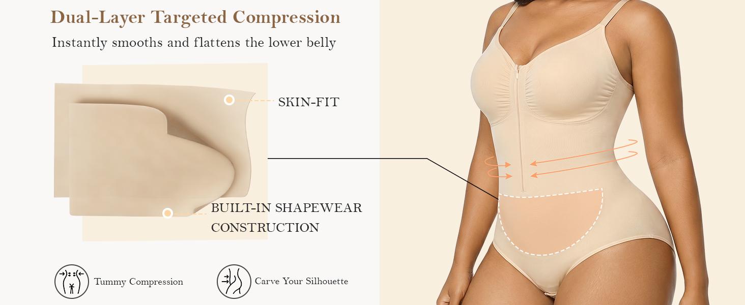 YIANNA #Livestream Women Fajas Shapewear Seamless Bodysuit Brief-Style Double-Layer Tummy Control Zip-Up Body Shaper Waist Defining Silhouette