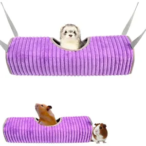 Soft Hanging Tunnel Hammock Hideout Bed for Small Animal Cage, Fits Hamster Rat Guinea Pig Chinchilla Kitten Squirrel Parrot, Purple Tunnel