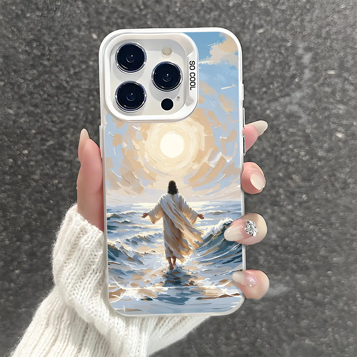 Christian Jesus Walking on Water Pattern Shockproof Phone Case - Frosted Hard PC Polycarbonate Rugged Cover with Hard PC Back, Anti-Fingerprint, Dustproof Protector for iPhone 7,8,X,XR,11,12,13,14,15,16,17 Pro Max Plus Air for Christian Users