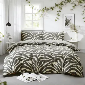 Zebra Print & Leopard Pattern Bedding Set, Reversible 3 Piece (1 Duvet Cover + 2 Pillowcases No Insert), Soft Comfortable, Soft Bedding Sets, All Seasons Use, Gift Idea