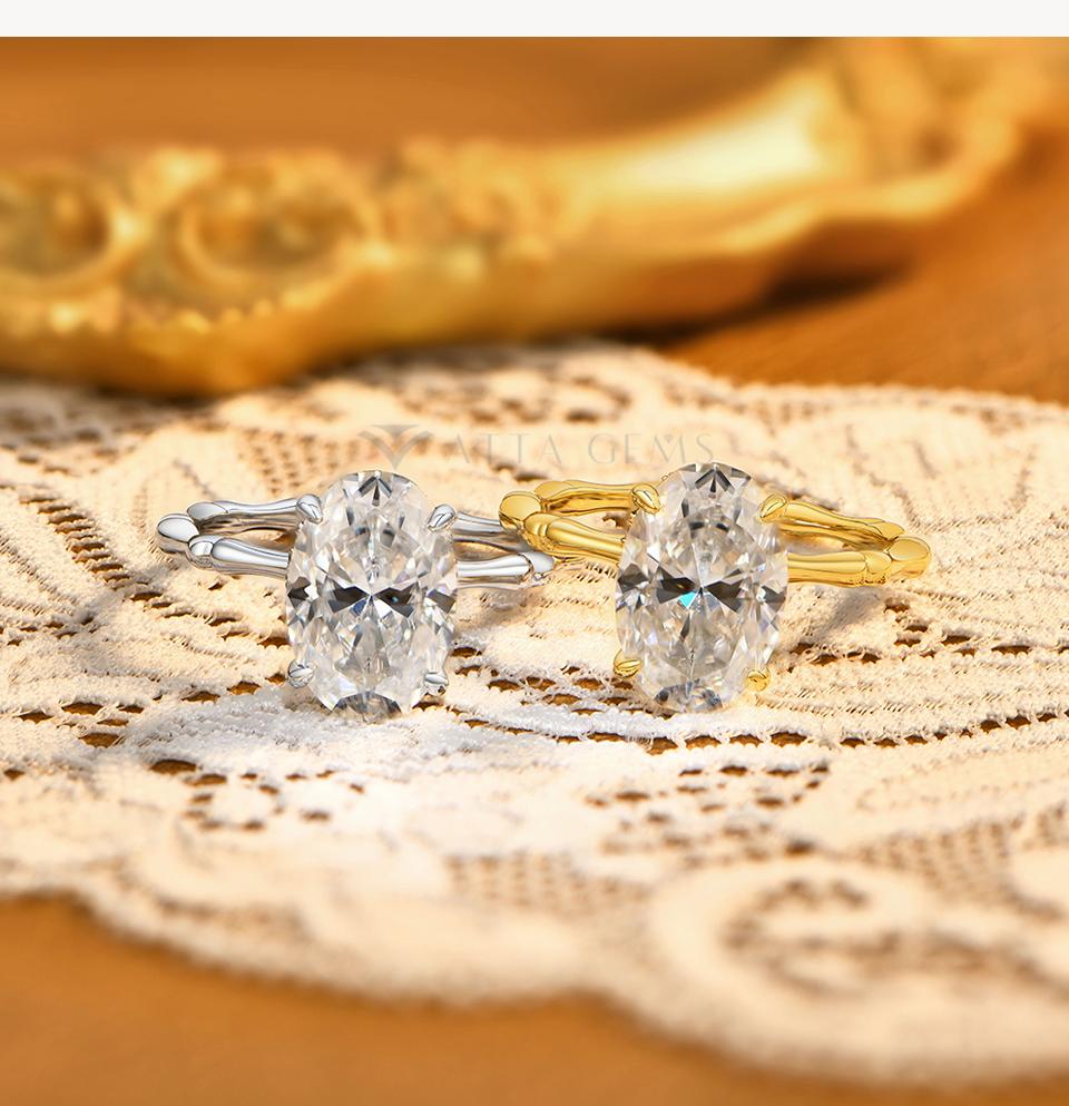 ATTAGEMS Bamboo Design 4.5CT Oval Cut Lab-Grown Moissanite Ring for Women 18K Gold Plated Ring Engagement & Wedding Rings Anniversary Gift Fine Jewelry New R431 tiktokshopbacktoschool